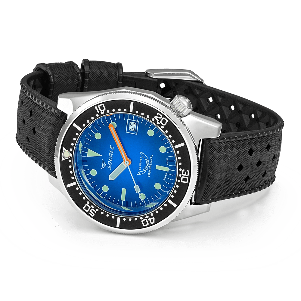 SQUALE SEA 1521 BLUE RAY RUBBER DATE - WATCHH