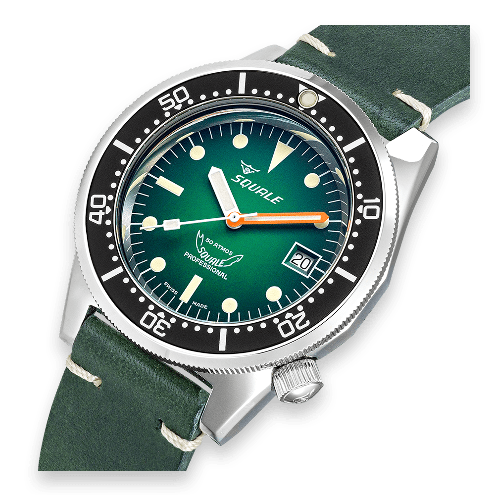 SQUALE SEA 1521 GREEN RAY LEATHER DATE - WATCHH