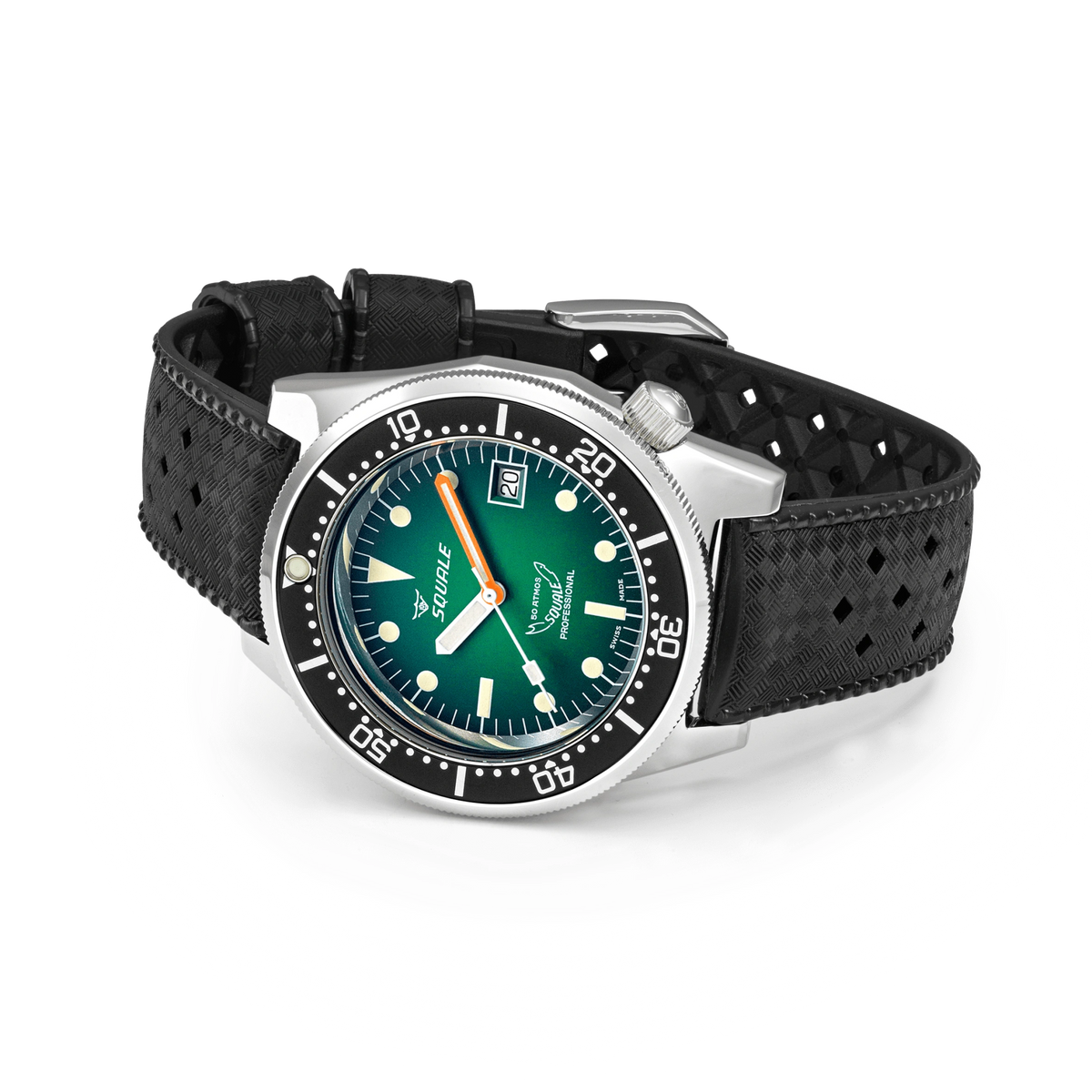SQUALE SEA 1521 GREEN RAY RUBBER DATE - WATCHH