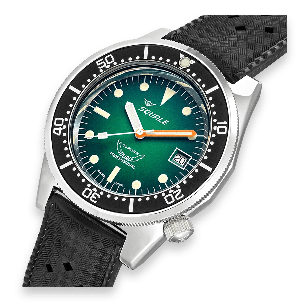 SQUALE SEA 1521 GREEN RAY RUBBER DATE - WATCHH