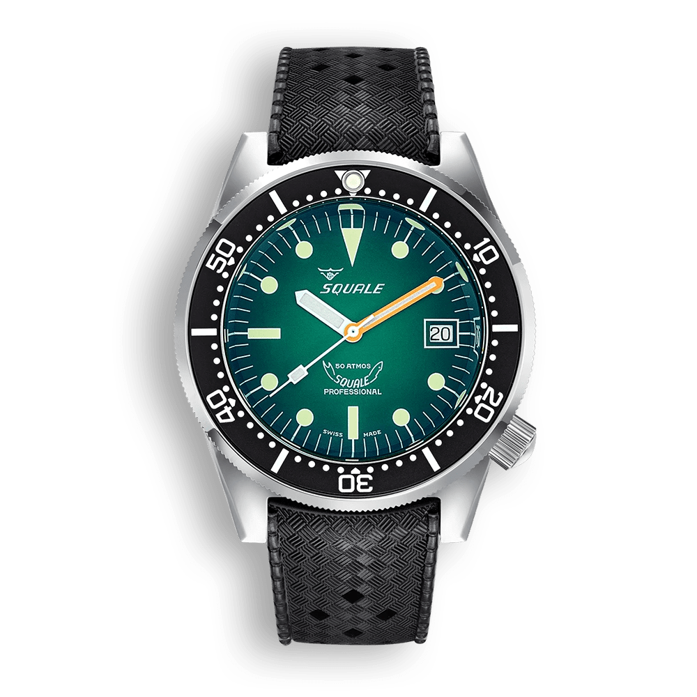 SQUALE SEA 1521 GREEN RAY RUBBER DATE - WATCHH
