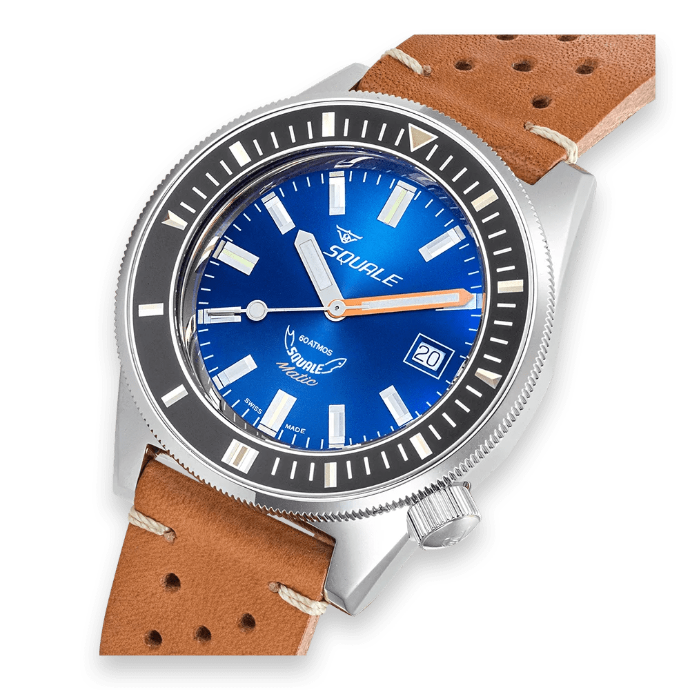 SQUALE SEA MATIC DARK BLUE LEATHER DATE - WATCHH