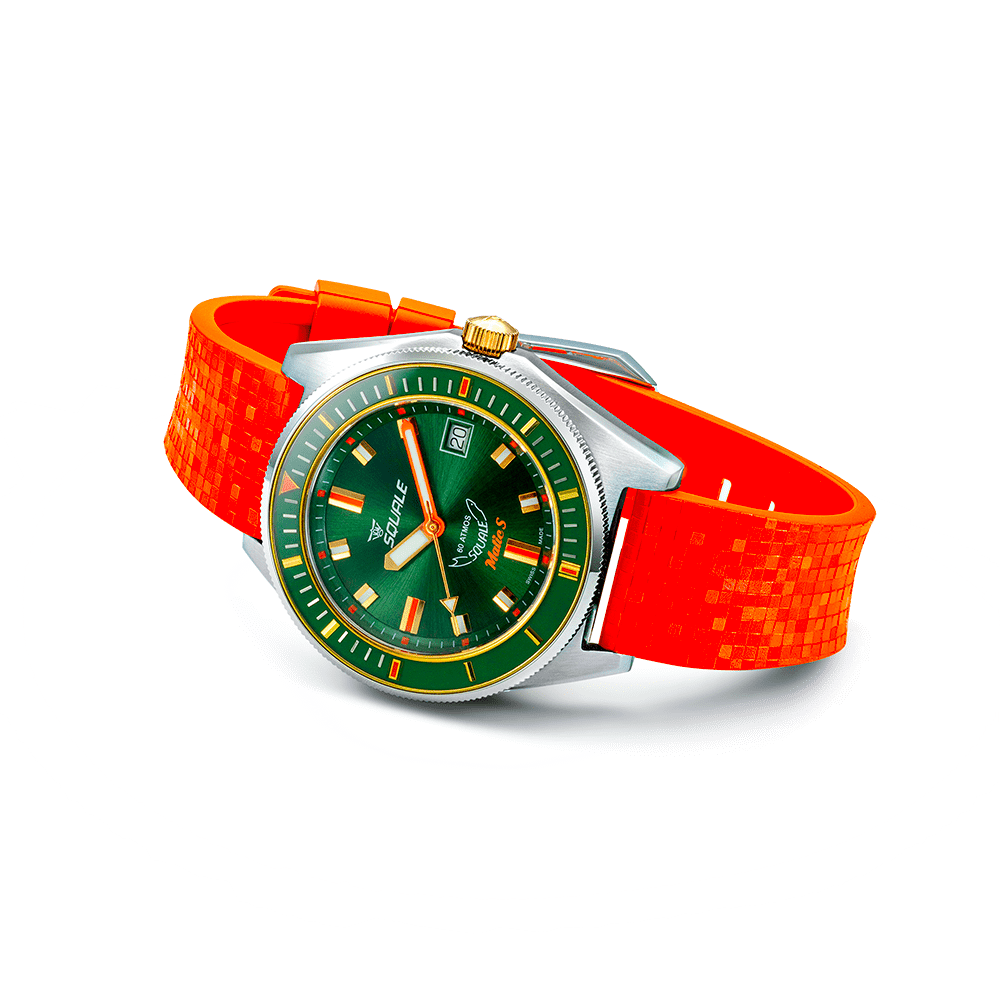 SQUALE SEA MATIC-S GREEN TWO-TONE MOSAIC RUBBER DATE watch