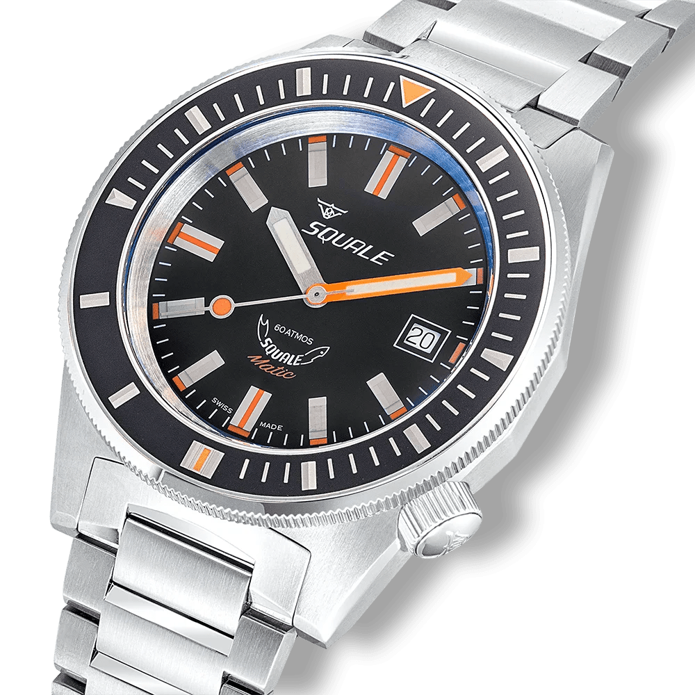 SQUALE SEA MATIC SATIN BLACK BRACELET DATE - WATCHH