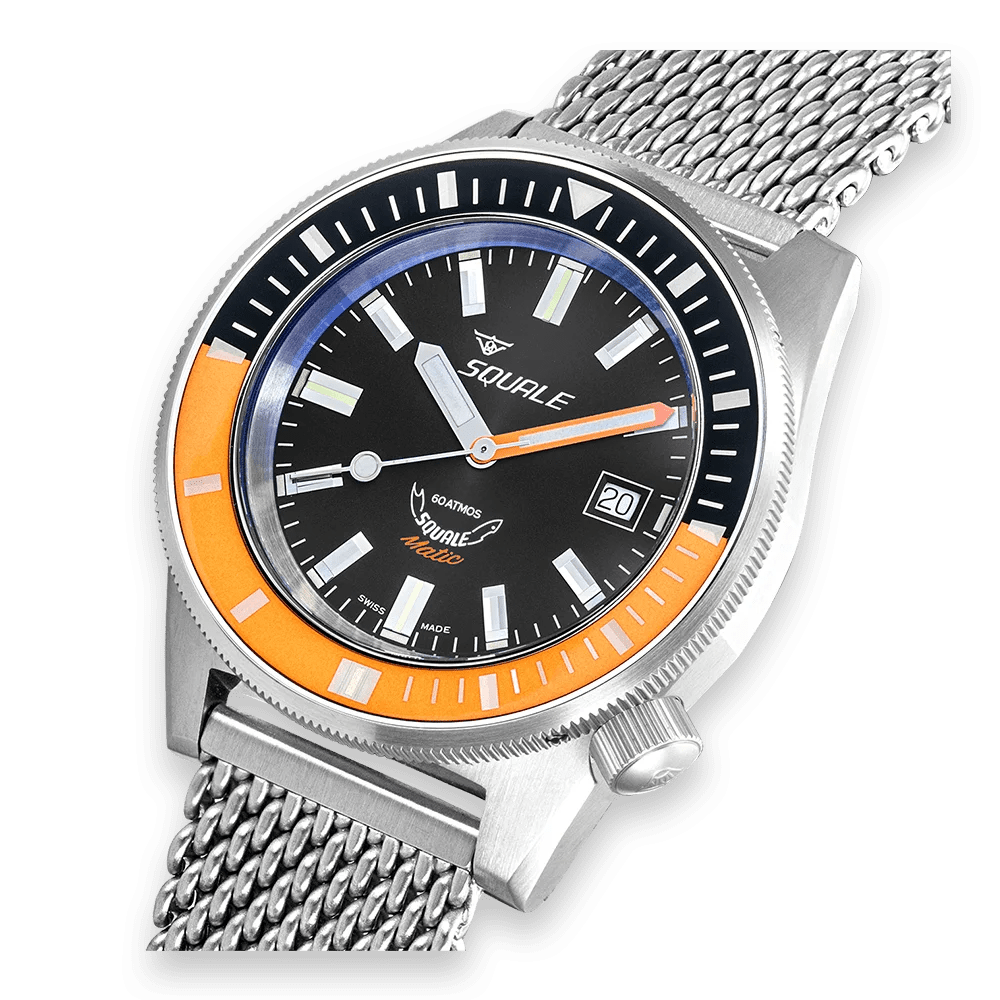SQUALE SEA MATIC SATIN ORANGE MESH DATE - WATCHH