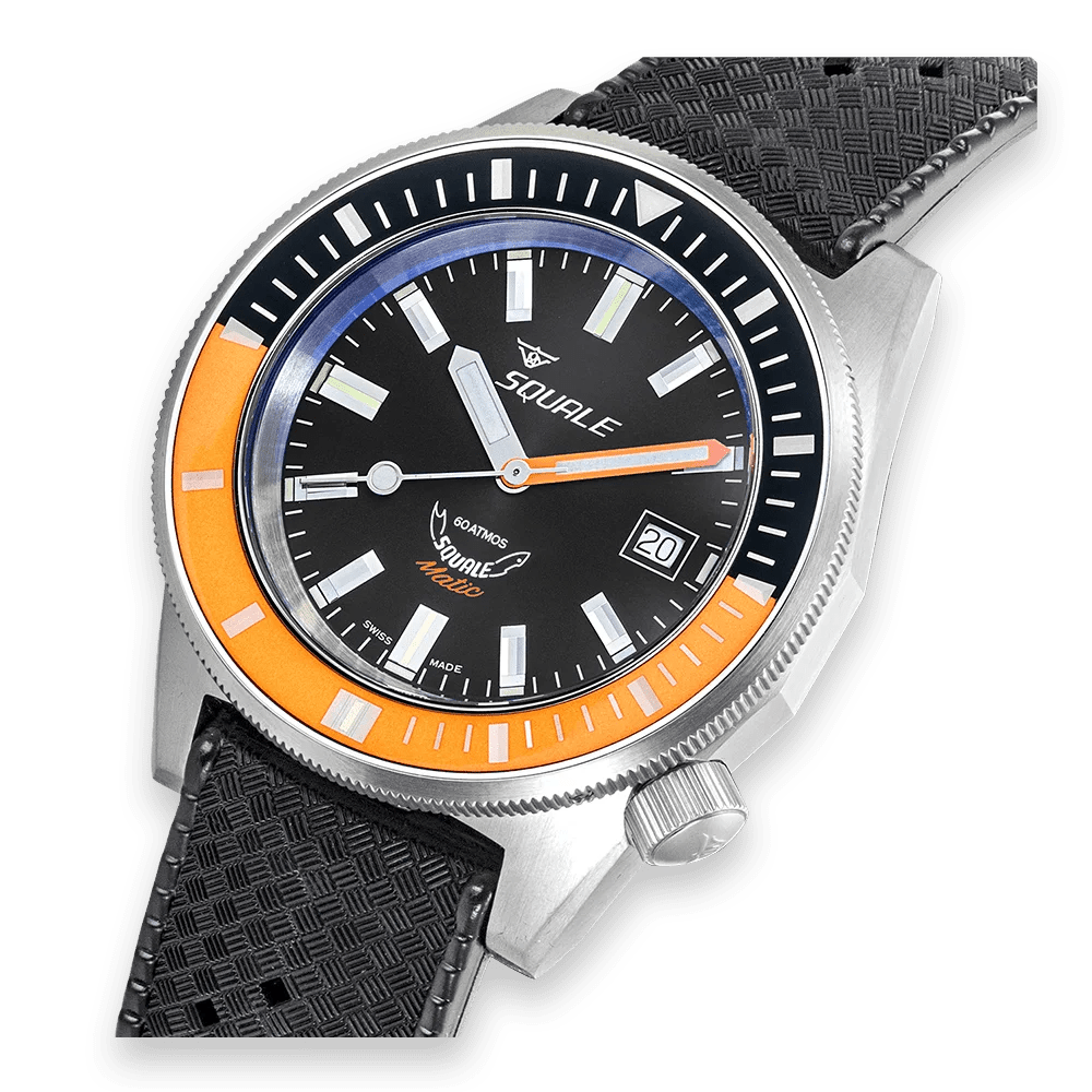 SQUALE SEA MATIC SATIN ORANGE RUBBER DATE - WATCHH