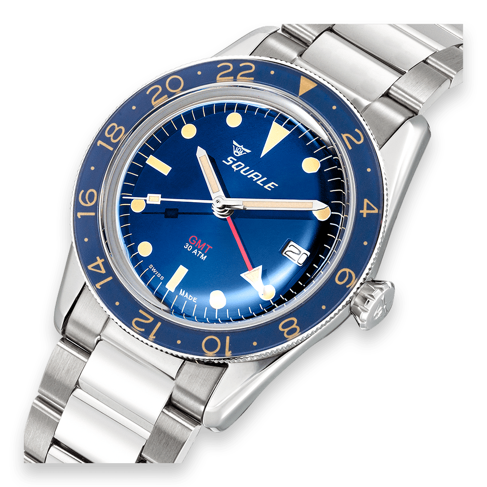 SQUALE SEA SUB - 39 GMT VINTAGE BLUE BRACELET DATE - WATCHH