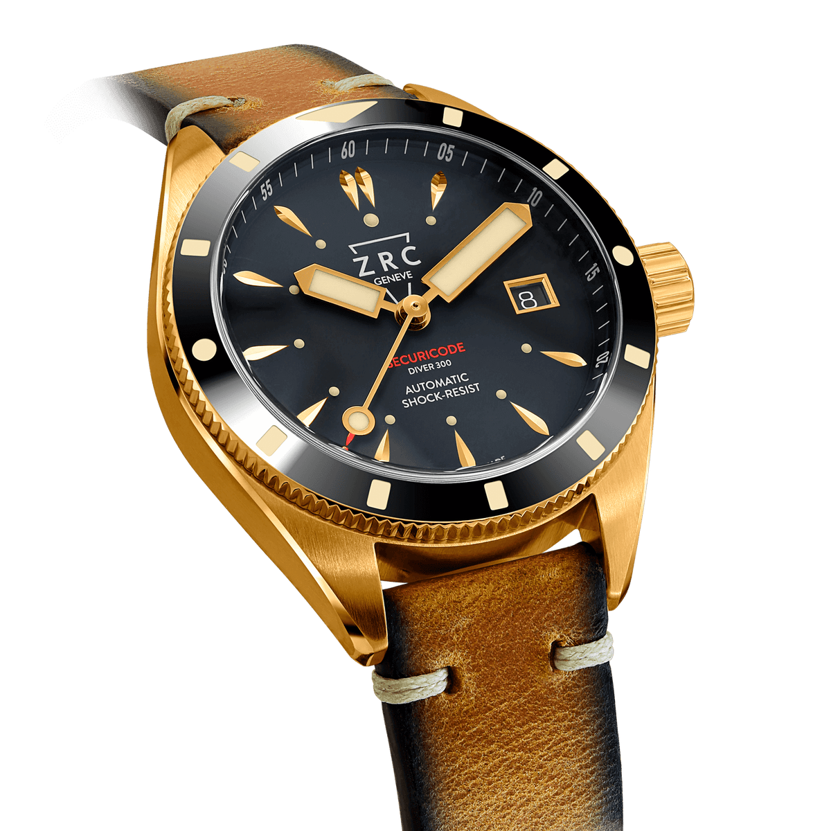 ZRC LIMITED EDITION SECURICODE DIVER300 BRONZE LEATHER DATE - WATCHH