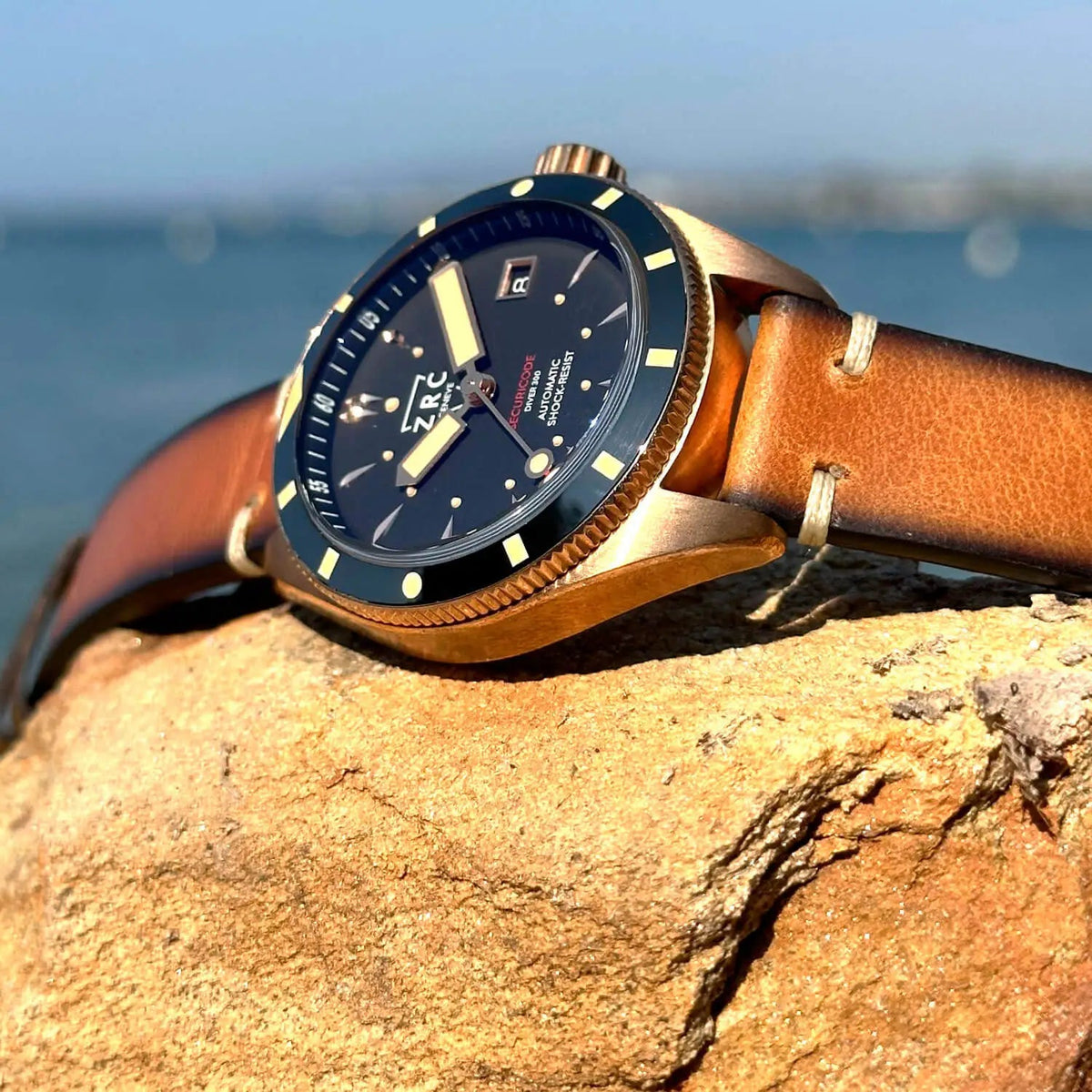 ZRC LIMITED EDITION SECURICODE DIVER300 BRONZE LEATHER DATE - WATCHH