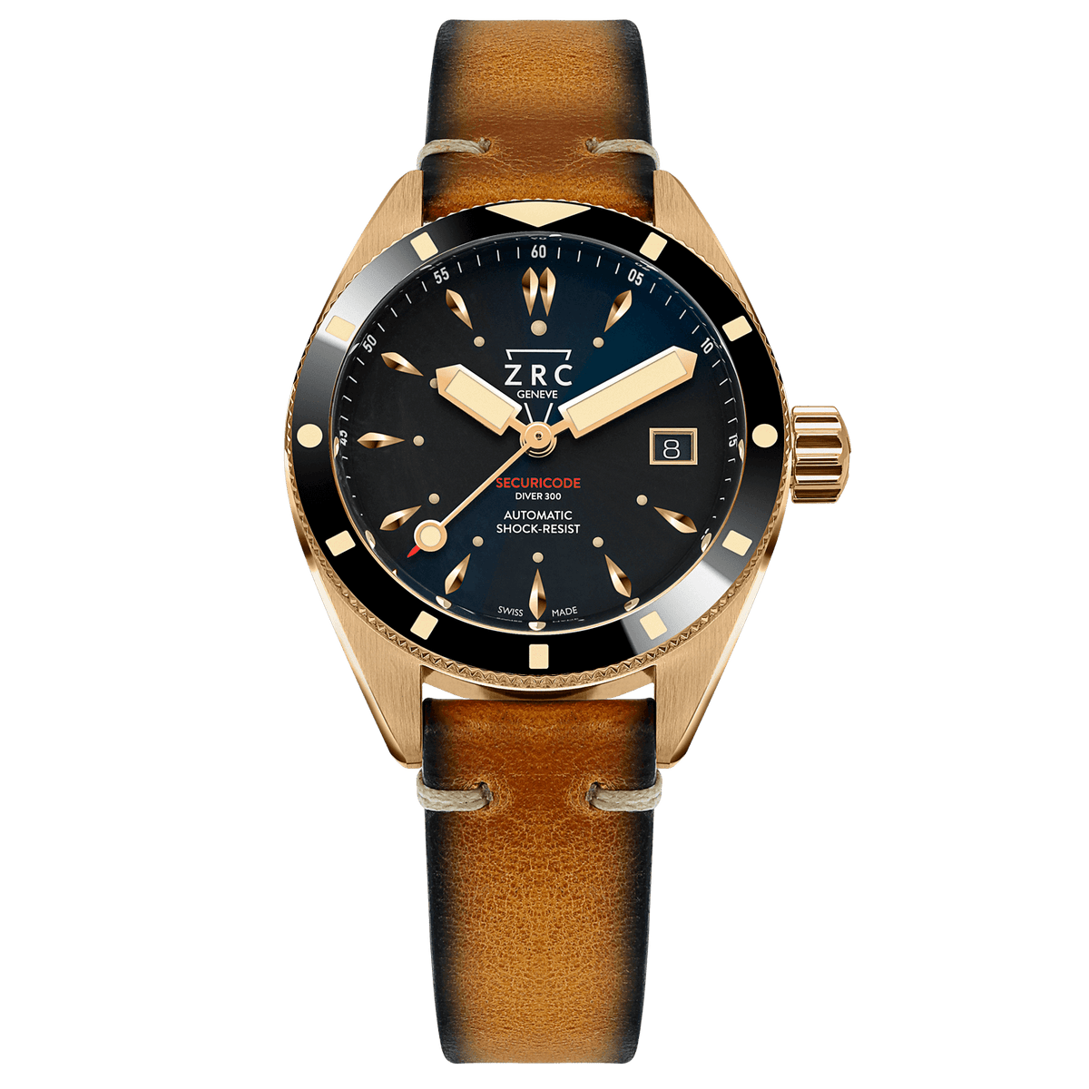 ZRC LIMITED EDITION SECURICODE DIVER300 BRONZE LEATHER DATE - WATCHH